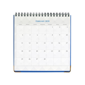 Calendar of February isolated on white background with clipping mask.