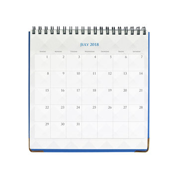 Calendar of July isolated on white background with clipping mask.