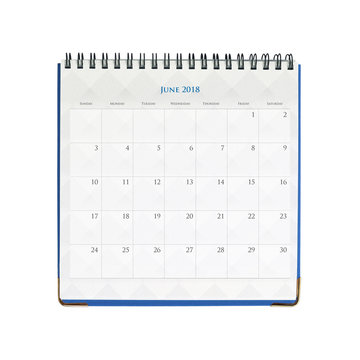 Calendar of June isolated on white background with clipping mask.
