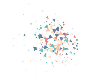 Colorful Shatter Vector Background. Atomic Bomb Explosion, Blast, Bang, Boom Concept. Broken Glass, Technology Futuristic Design. Moving Colorful Shatter Fragments. Cool Falling Triangles Explosion