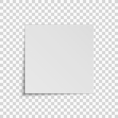 Realistic square white sheet of paper isolated on a transparent background. Template for your project. Vector