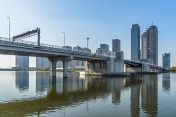 modern city waterfront downtown skyline,China.