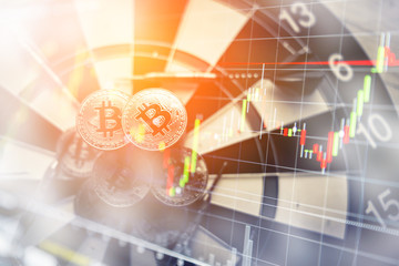 business currency ideas concept bitcoin on dart board with arrow strategy plan concept