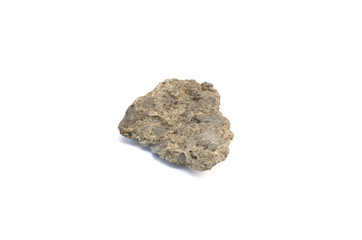 one broken cement stone boulder isolated on white background