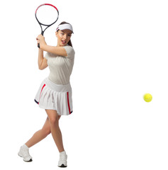 Woman tennis player isolated (with ball version)
