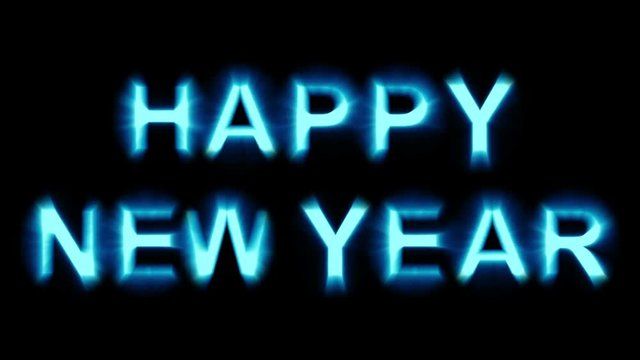 Happy New Year - blue light letters - shimmering and flickering loop animation - isolated