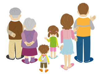 三世代家族　後ろ姿　ファミリー　全身