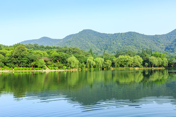 beautiful mountain and lake water nature landscape in hangzhou,China
