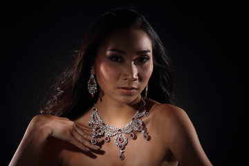 Beautiful Woman with Diamond Bib Necklace for Christmas Holiday