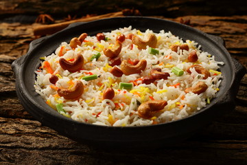 Indian vegan food- vegetarian biriyani.