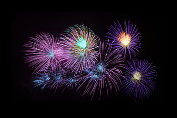 Colorful Fireworks  on black background.