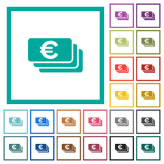 Euro banknotes flat color icons with quadrant frames