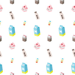 milk bottle juice yogurt vector Seamless pattern isolated wallpaper background White