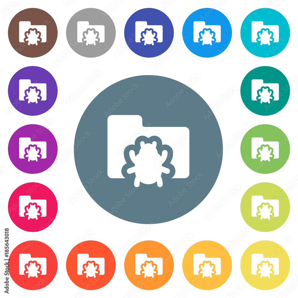 Poster bug folder flat white icons on round color backgrounds