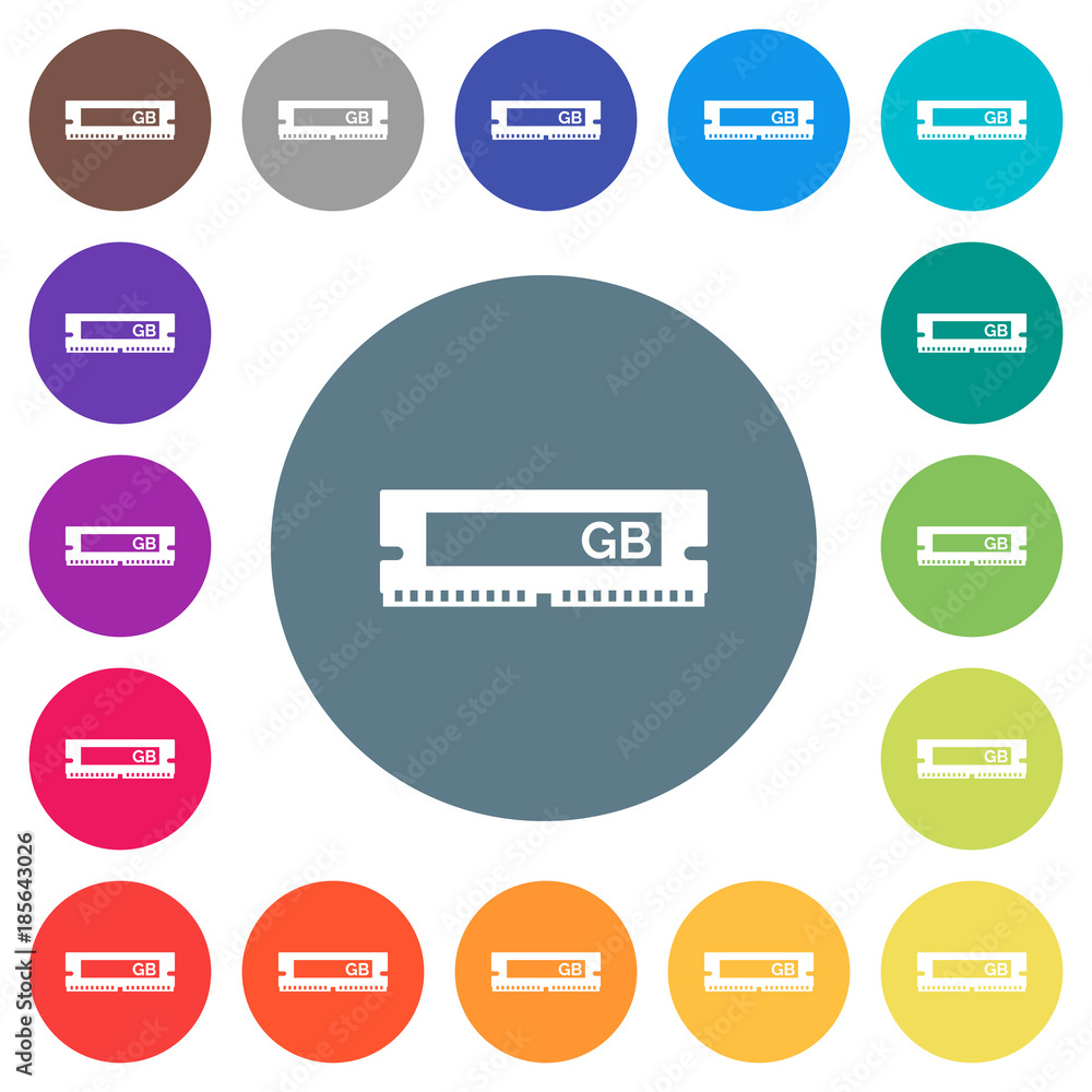 Aufkleber ram memory module flat white icons on round color backgrounds