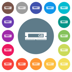 RAM memory module flat white icons on round color backgrounds