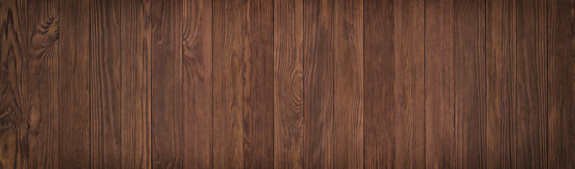 Brown wooden table, wood background panoramic view