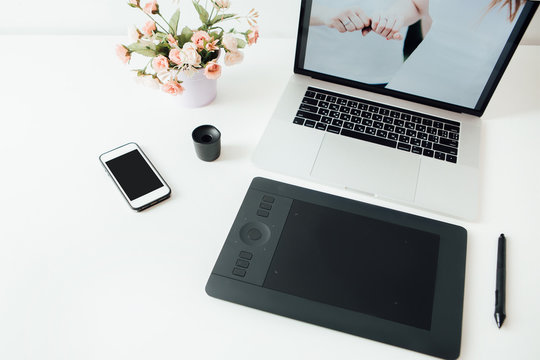 Workspace of professional retoucher.