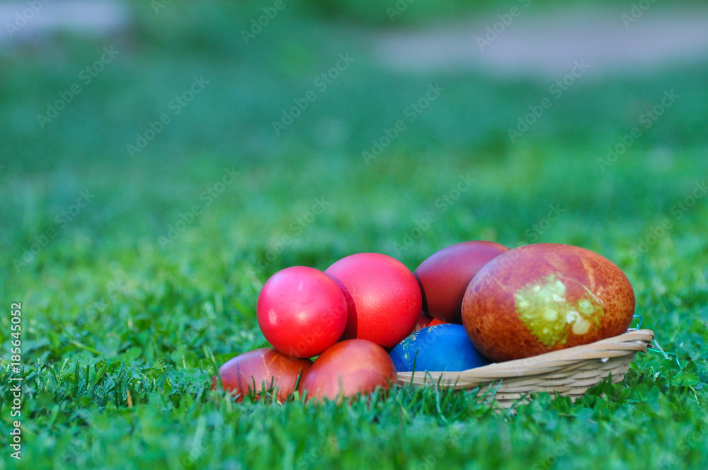 Wall mural traditional brown easter eggs on. easter background with different size of easter eggs.