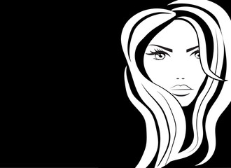 women long hair style icon, logo women face on white background 