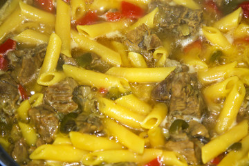 macaroni stew with meat, pasta
