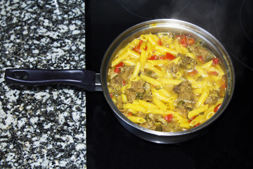 macaroni stew with meat, pasta