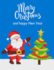 Fototapeta na wymiar Merry Christmas Happy New Year Poster with Santa