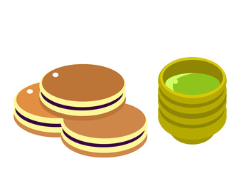 どらやきと茶　Japanese desert on white background