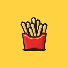french fries in flat design, fast food logo
