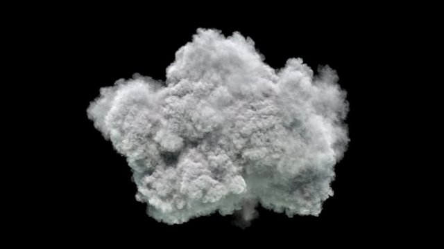 Single high density cloud developing. Detailed cloud slowly developing in space. Separated on pure black background, contains alpha channel.