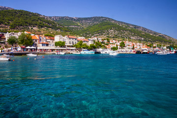 Croatia, yacht in port of Hvar island