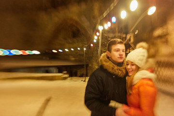 Young happy couple in love outdoors.