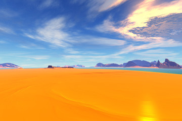 Fototapeta na wymiar Alien Planet. Desert. 3D rendering