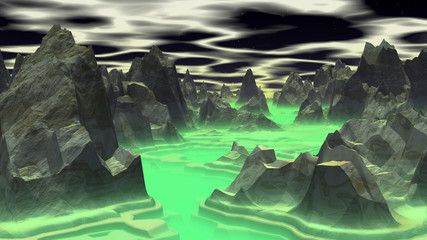 Alien Planet. Mountain. 3D rendering