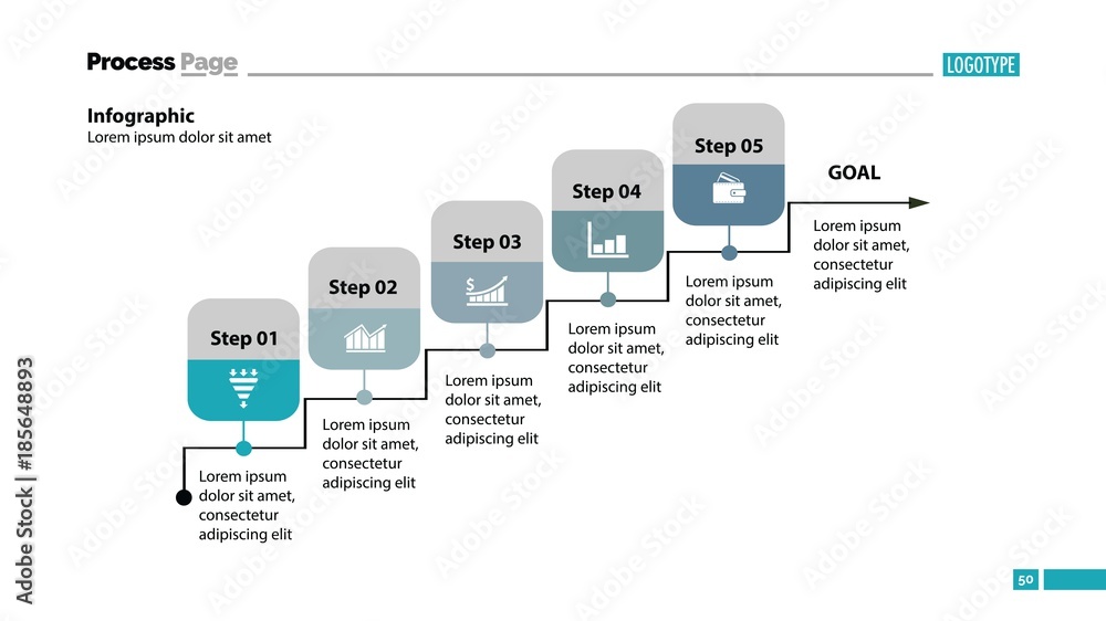 Poster five steps process chart template design