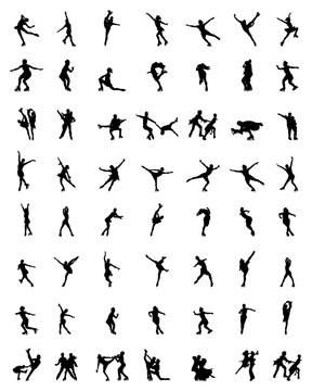 Black silhouettes of skaters on a white background