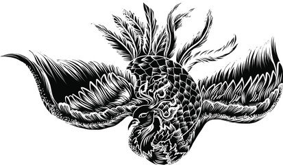 hand drawn colorful Phoenix tattoo,Fire bird isolate on white background,Japanese and Chinese Peacock,Art of Phoenix Physiology