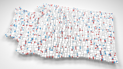 Map of Washington - USA | 3d fall down of little bricks - White and Flag colors