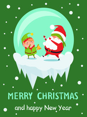 Postcard Merry Christmas Happy New Year Santa Elf