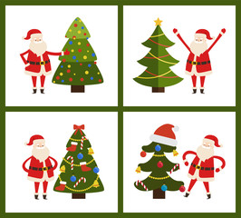 Santa Claus and Christmas Tree Vector Illustration