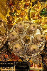 Classical Turkish teacups on the Istanbul Grand Bazaar.