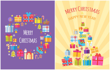 Merry Christmas Poster with Present Boxes Symbols