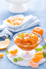 Tasty mandarin orange jam. Tangerine confiture, marmelade.