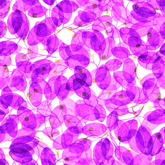 Foliage Seamless Pattern. Purple Watercolor Abstract Background. Hand Painted tempting Art Print. Foliage Repeating Pattern. Cloth Swimwear Design, Wallpaper, Wrapping. 113.