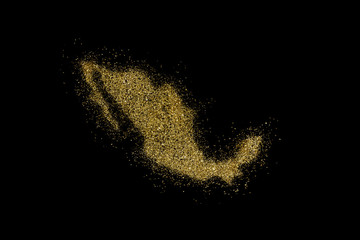 Mexico shaped from golden glitter on black (series)