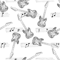 Electric guitars pattern with notes hand drawn - 185651261