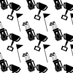 Obraz premium clubs bag trophy flag golf icon image vector illustration design black and white