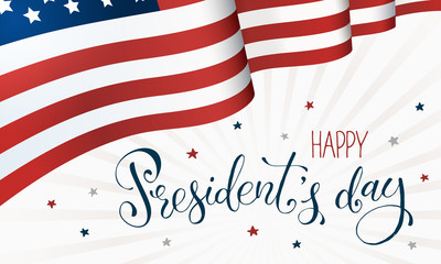 Happy Presidents Day. Horisontal flag of USA with text on white background. USA President Day banner.