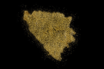 Bosnia and Herzegovina shaped from golden glitter on black (series)