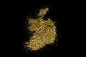 Ireland shaped from golden glitter on black (series)